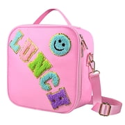 Smiley Nylon Insulated Lunch Bag with Adjustable Shoulder Strap, Preppy Lunch Bag, Reusable School Girls Preppy Lunch Box, Kids Lunchbox, Lunch Box for Women