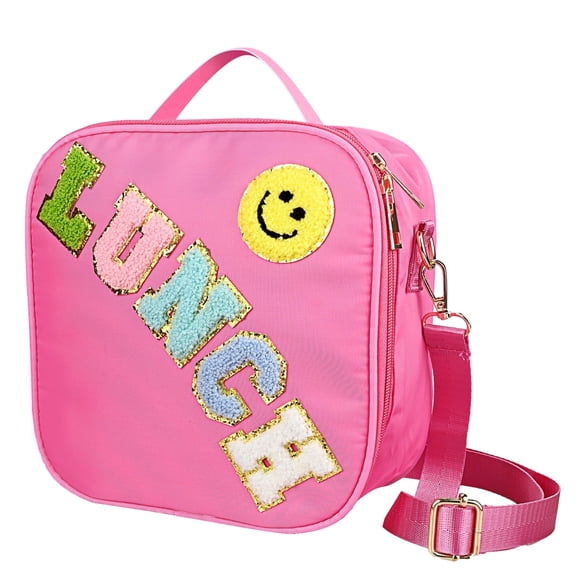 Smiley Nylon Insulated Lunch Bag with Adjustable Shoulder Strap, Preppy Lunch Bag, Reusable School Girls Preppy Lunch Box, Kids Lunchbox, Lunch Box for Women