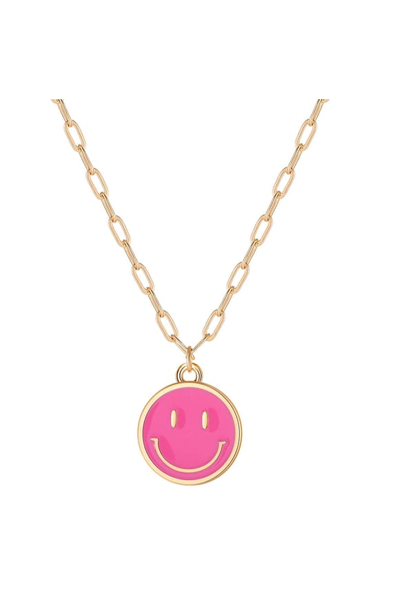 Smiley Paperclip Necklace, Delicate Round Pendant Chain Lovely preppy stuff Jewelry for Women