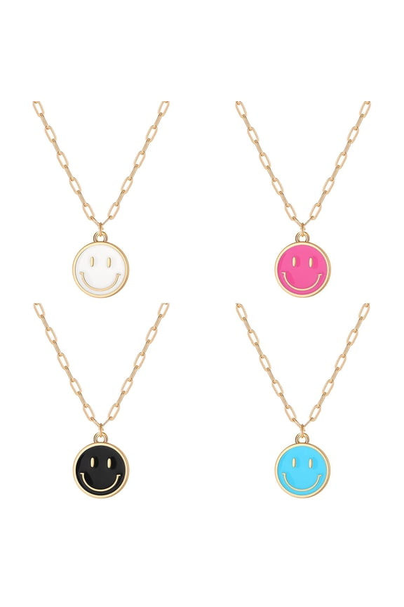 Smiley Paperclip Necklace, Delicate Round Pendant Chain Lovely preppy stuff Jewelry for Women
