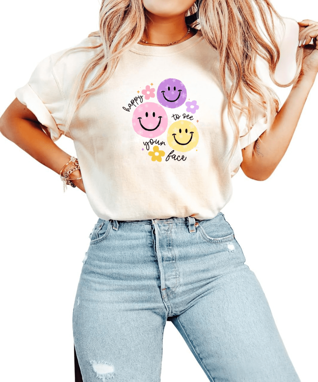 Smiley Quote Happy to See Your Face Graphic Comfort Color T-shirt, for ...