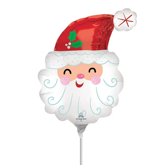Smiley Satin Santa Head Mini Shape (Air-Fill Only) Foil Mylar Balloon - Party Supplies Decorations