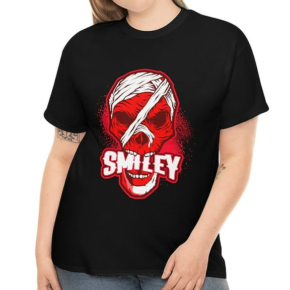 Smiley Skull Halloween Shirts for Women Plus Size 1X 2X 3X 4X 5X Skeleton Halloween Costumes for Plus Size Women