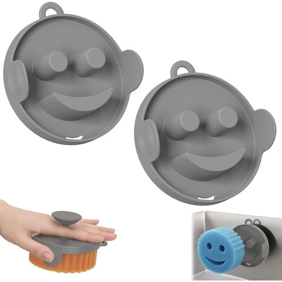 Smiley Sponge Holder Easy-Grip Handle Magnetic Storage for Kitchen Sink