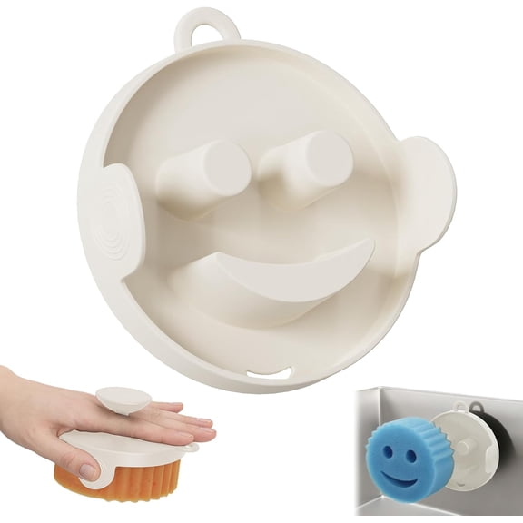 Smiley Sponge and Dish Wand Holder with Magnetic Storage for Kitchen Sink
