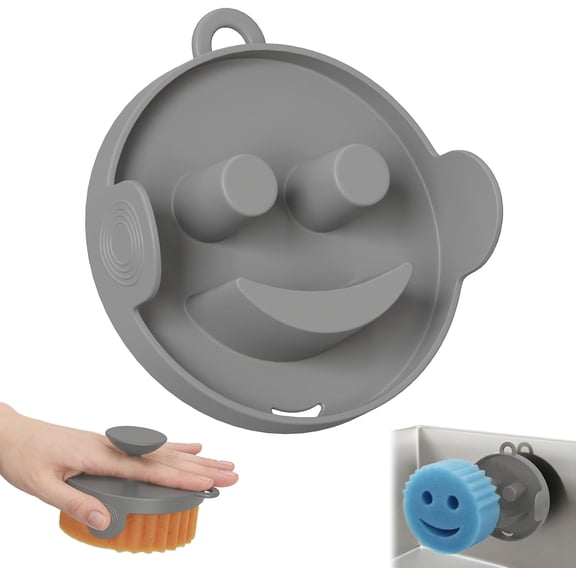 Smiley Sponge and Dish Wand Holder with Magnetic Storage for Kitchen Sink