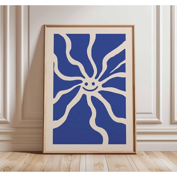 Smiley Sun Wall Art Print Bold Minimalist Poster Modern Abstract Sunshine Illustration Pla