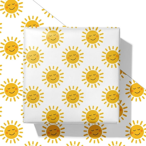 Smiley Sun Wrapping Paper for Kids Adults - Bright Yellow Gift Wrap With the Sun Smile for Birthdays, Baby Showers, and All Occasions - 28x40 Inches, 4 Sheets