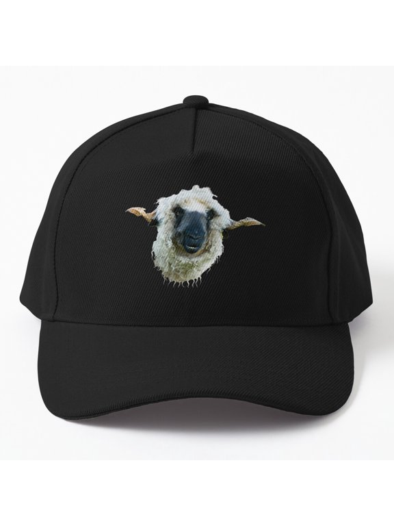 Smiley Valais Blacknose Sheep Baseball Hat, Farm Animal Character Graphic Design, Classic Cap
