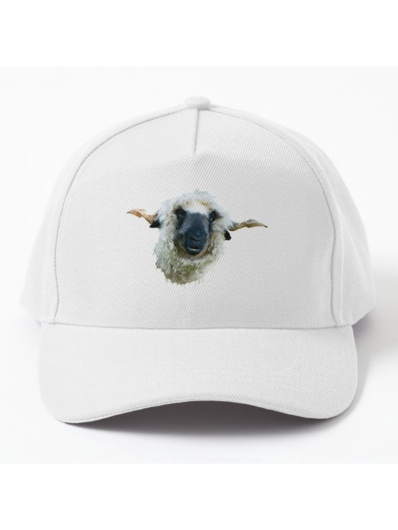 Smiley Valais Blacknose Sheep Baseball Hat, Farm Animal Character Graphic Design, Classic Cap