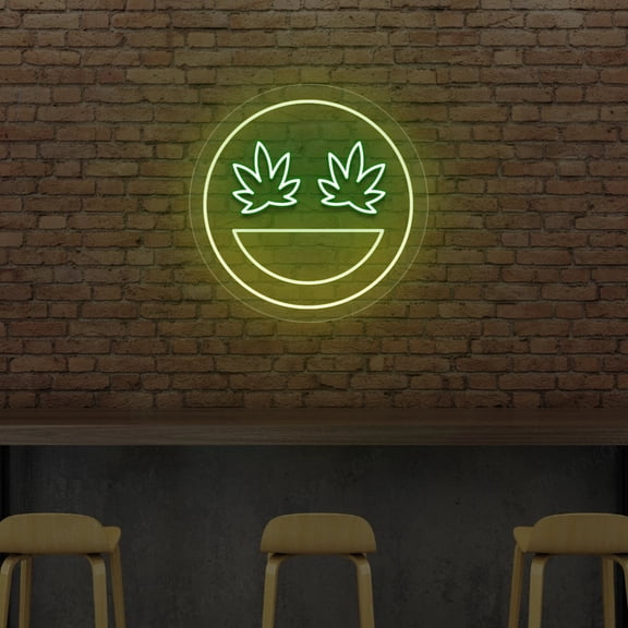 Smiley Weed Neon Sign (Yellow, 20"(W)x20"(H))