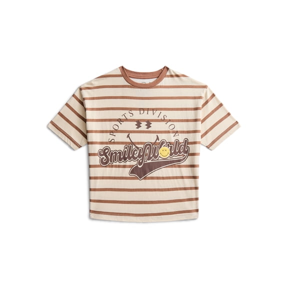 Smiley Boys' Striped Cotton Graphic Tee with Short Sleeves, Sizes XS-2XL