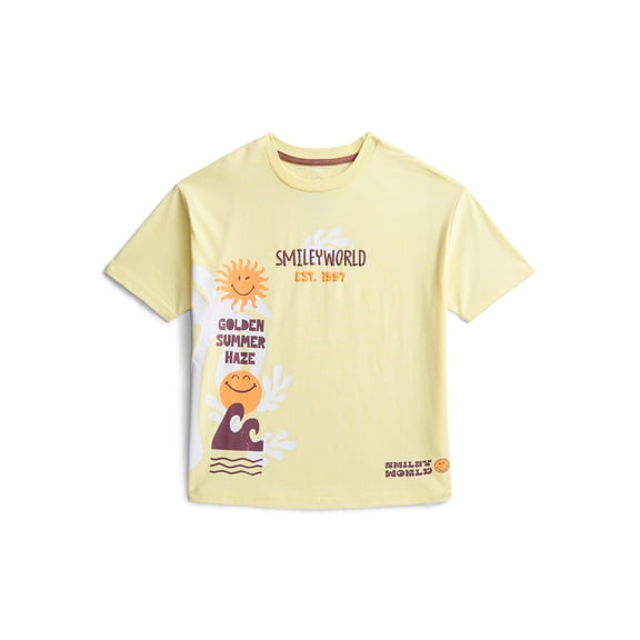 SmileyWorld Boys' Cotton Graphic Oversized Tee with Short Sleeves, Sizes XS-2XL
