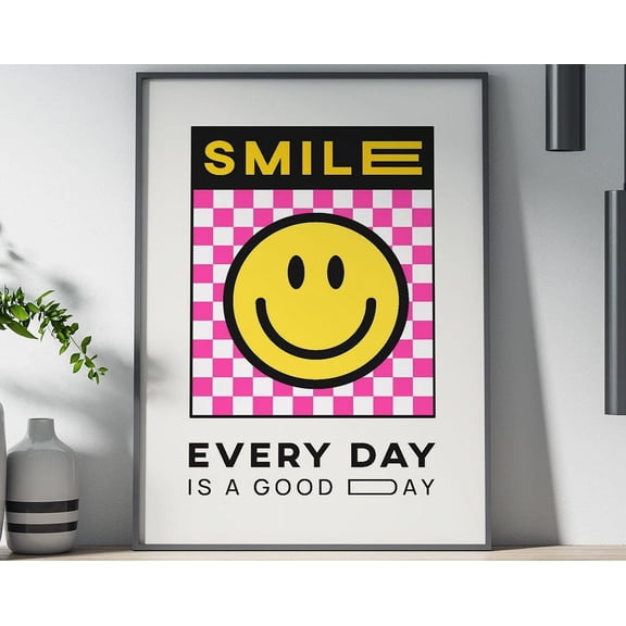 Smiley Yellow And Black Face Emoticon Design Poster , Poster Print Only