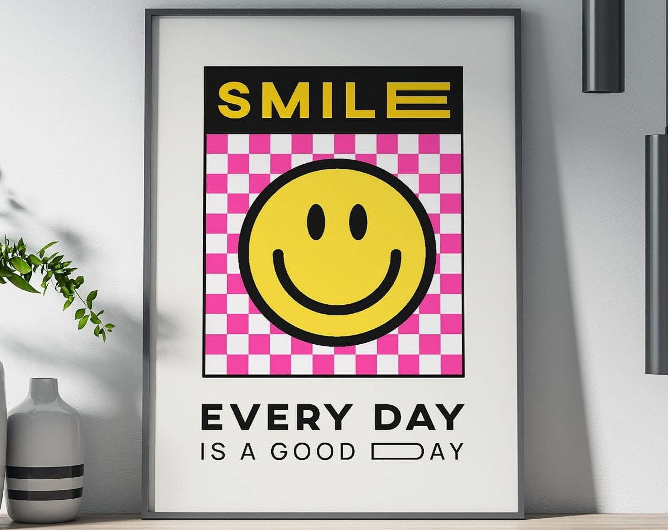 Smiley Yellow And Black Poster, Poster Print, Wall Decor, Smiley Face ...