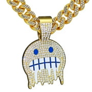 GUOSHUANG Smiley face hip hop Cuban chain, men's rhinestone pendant necklace jewelry, men's fashion jewelry silver gold