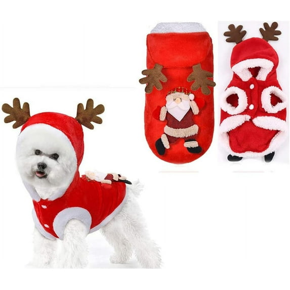 SmileyUS Santa Elk Dog Costume Christmas Pet Hoodie Coat Clothes Dog Pet Clothing Winter Autumn Fit for Puppy Dog Teddy Chihuahua Yorkshire Poodle Maltese Puppy Pug (Coffe-XS)