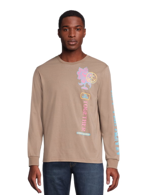 World Men's Printed Tee with Long Sleeves, Sizes S-XL