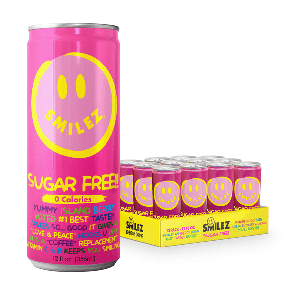 Smilez Energy Drink, Sugar Free, Island Berry, (12 Pack), 12 Fl Oz Cans