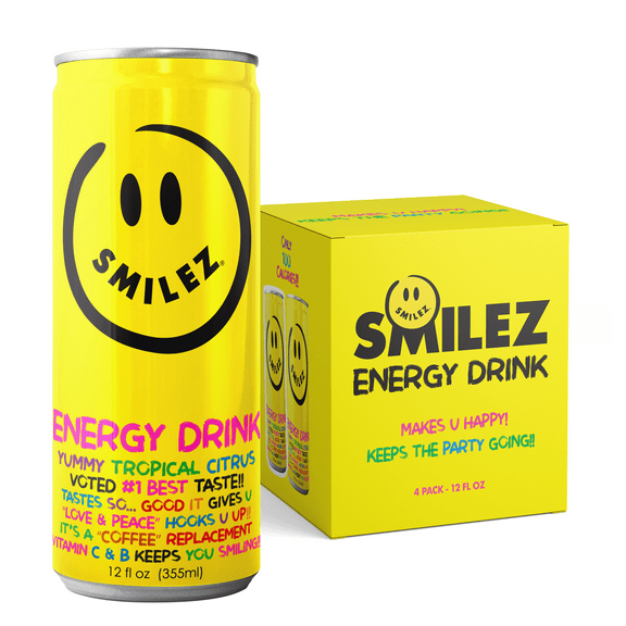 Smilez Energy Drink, Tropical Citrus, 12 Fl Oz Cans, (Pack of 4)