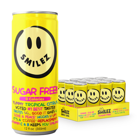 Smilez Energy Drink, Sugar Free, Tropical Citrus, (12 Pack), 12 Fl Oz Cans