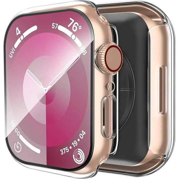 moogdieeo 2 Pack Case Built in Tempered Glass Screen Protector Compatible with Apple Watch SE 2 (2024)/SE/Series 6/Series 5/Series 4 44mm, Hard PC Case Overall Protective Cover- Transparent