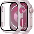 thumbnail image 1 of moogdieeo 2 Pack Case Built in Tempered Glass Screen Protector Compatible with Apple Watch Series 9/Series 8/Seriee 7 45mm, Hard PC Case Overall Protective Cover- 1 Pink + 1 Transparent, 1 of 12