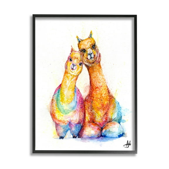 Smiling Alpacas Rainbow Animals Animals & Insects Graphic Art Black Framed Art Print Wall Art