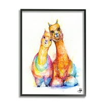 Smiling Alpacas Rainbow Animals Animals & Insects Graphic Art Black Framed Art Print Wall Art
