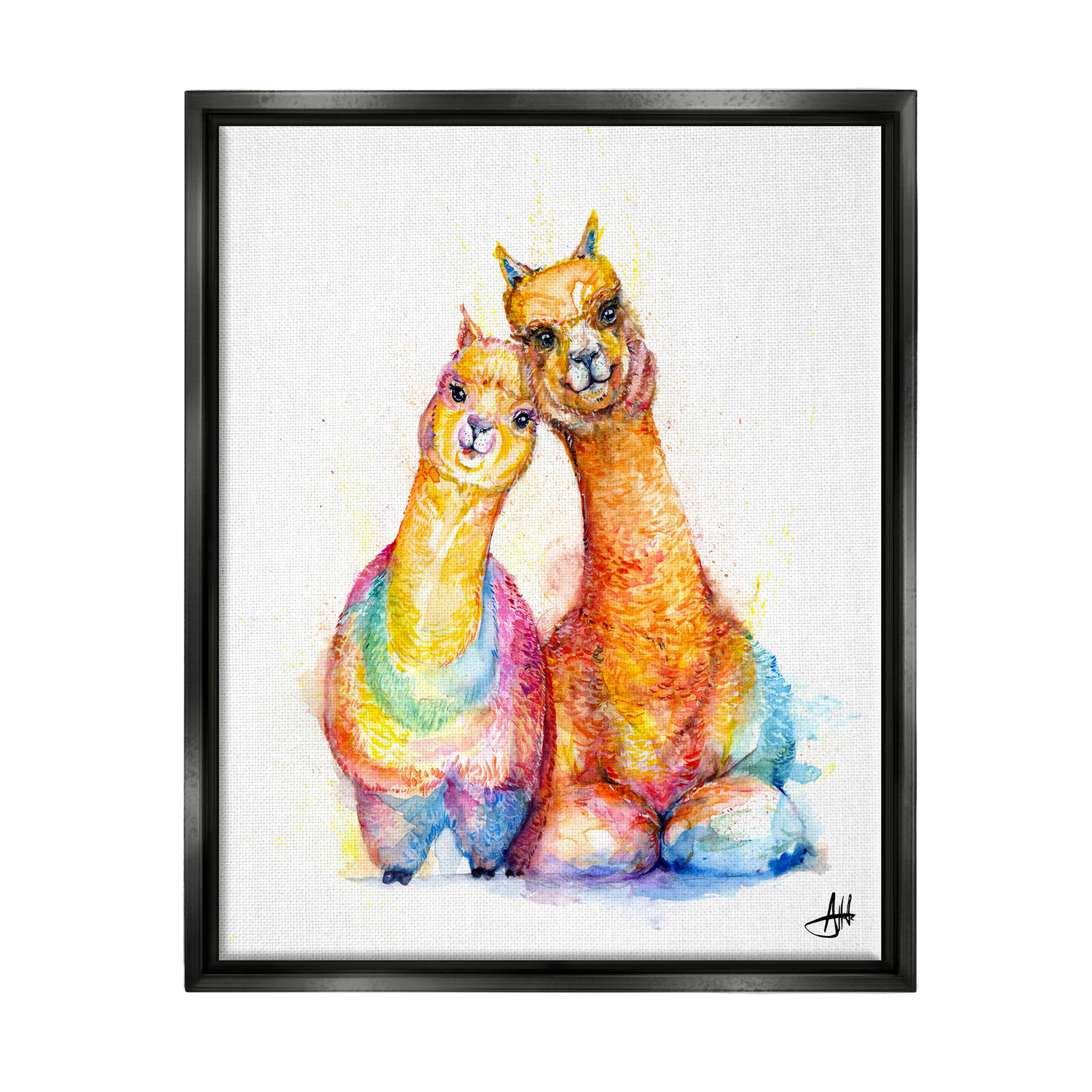 Smiling Alpacas Rainbow Animals Animals & Insects Graphic Art Jet Black Framed Art Print Wall Art