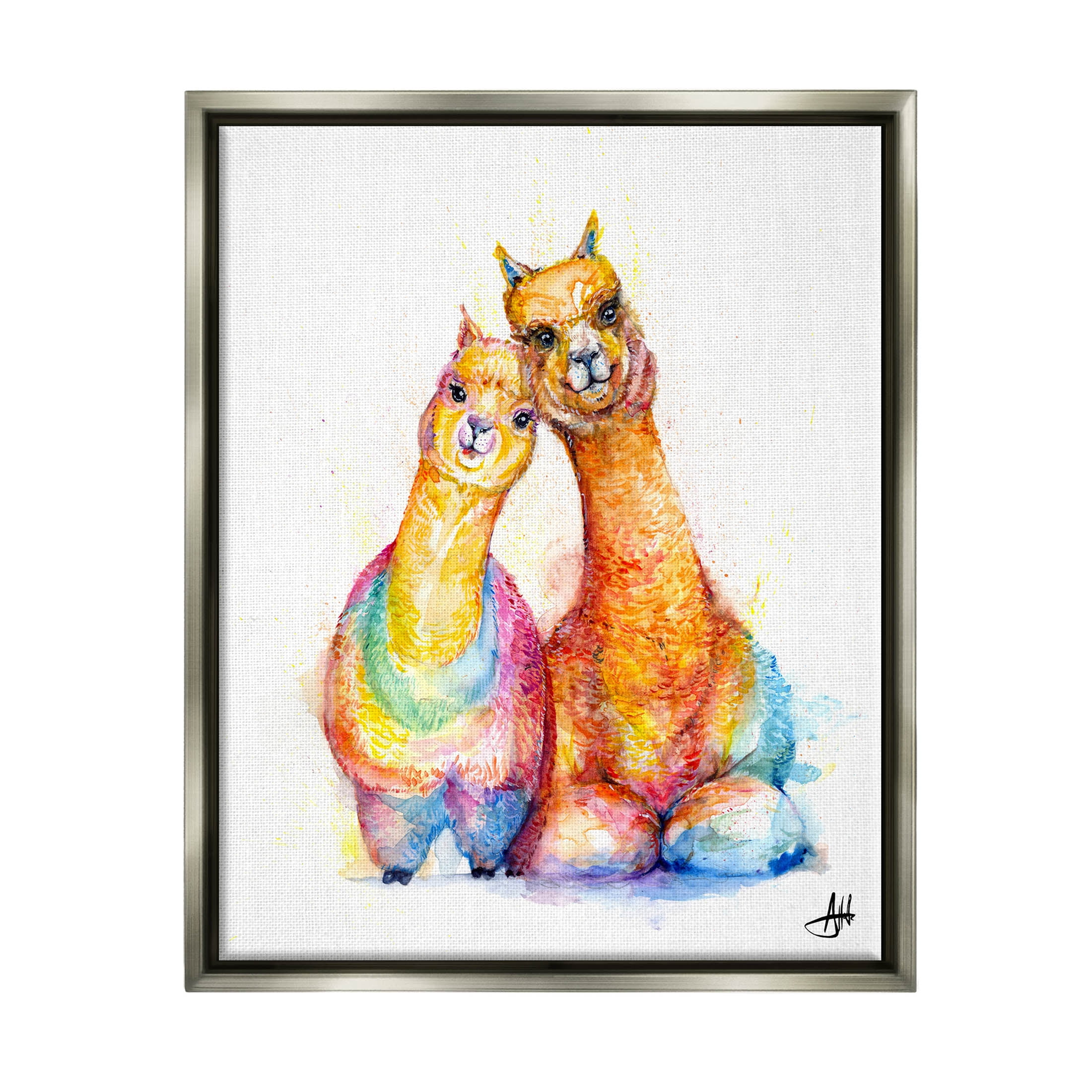 Smiling Alpacas Rainbow Animals Animals & Insects Graphic Art Luster Gray Framed Art Print Wall Art