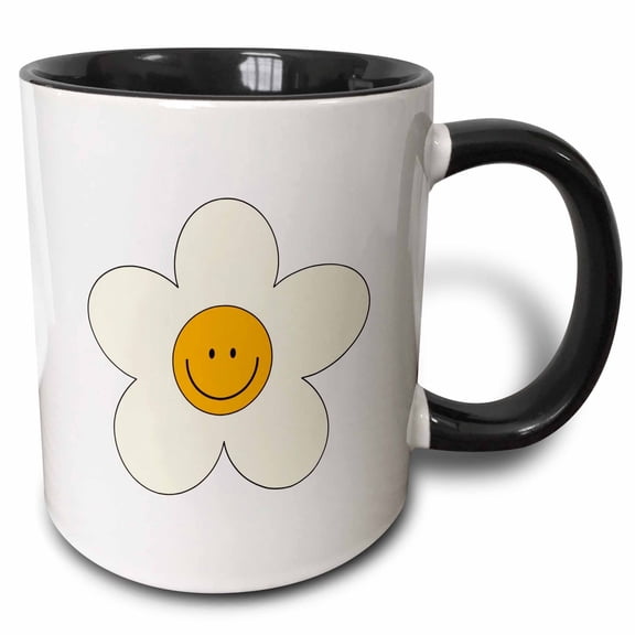 3drose, Smiling and Cute Daisy Flower, 11oz Two-tone Black Mug