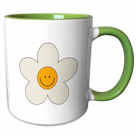 3drose, Smiling and Cute Daisy Flower, 11oz Two-tone Green Mug