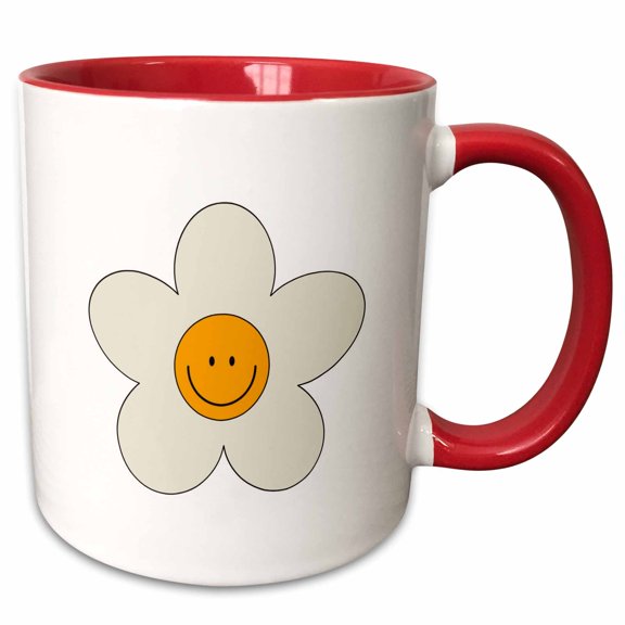 3drose, Smiling and Cute Daisy Flower, 11oz Two-tone Red Mug