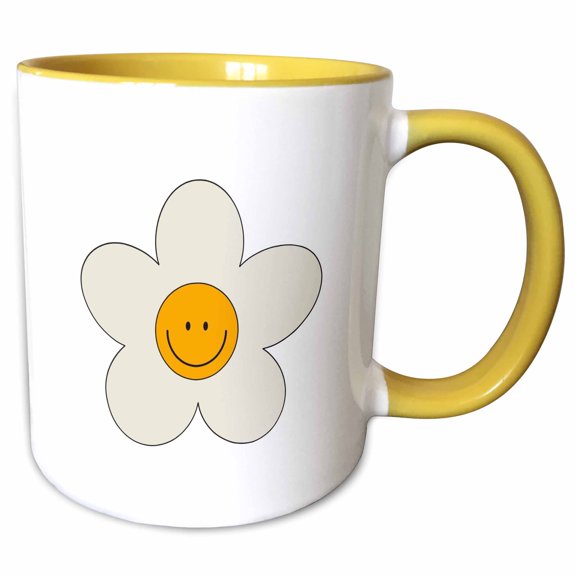 3drose, Smiling and Cute Daisy Flower, 11oz Two-tone Yellow Mug