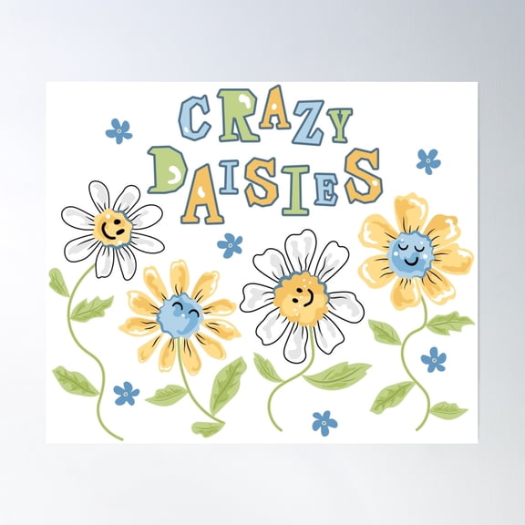 Smiling And Dancing Daisy Flowers Poster Wall Art, Modern Wall Decor, 8x12 UNFRAMED