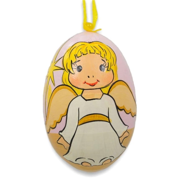 Angel with Golden Wings Wooden Christmas Ornament 3 Inches