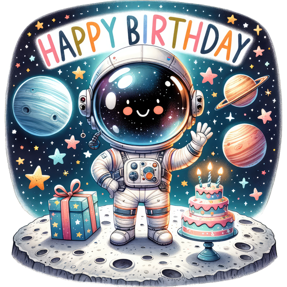 Smiling Astronaut with Birthday Banner Space Theme Edible Image Cake Topper for Half Sheet Cake, by Tnct. (1 Count)
