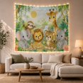 thumbnail image 1 of Smiling Baby Animals in a Lush Jungle with Waterfall, Whimsical Illustration for Animal Lovers, Cute Safari Wall Art, Graduation Gift, Tapestry Wall Hanging for Bedroom and Dorm, 1 of 7
