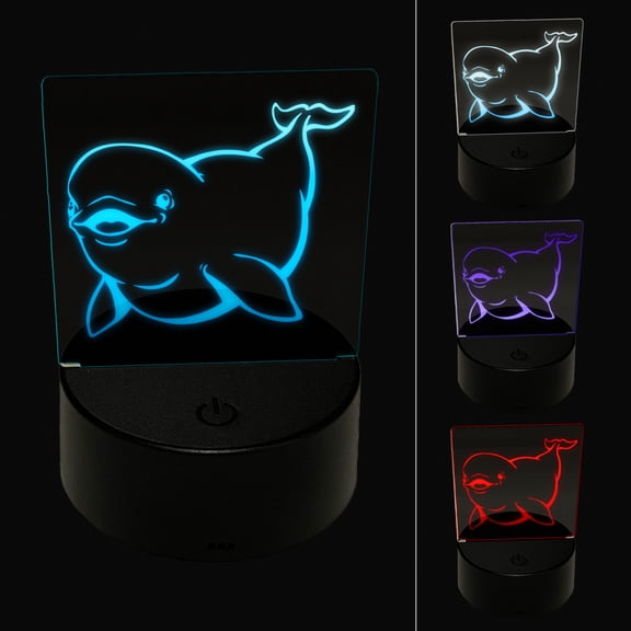 Smiling Beluga Whale LED Night Light Sign 3D Illusion Desk Nightstand Lamp
