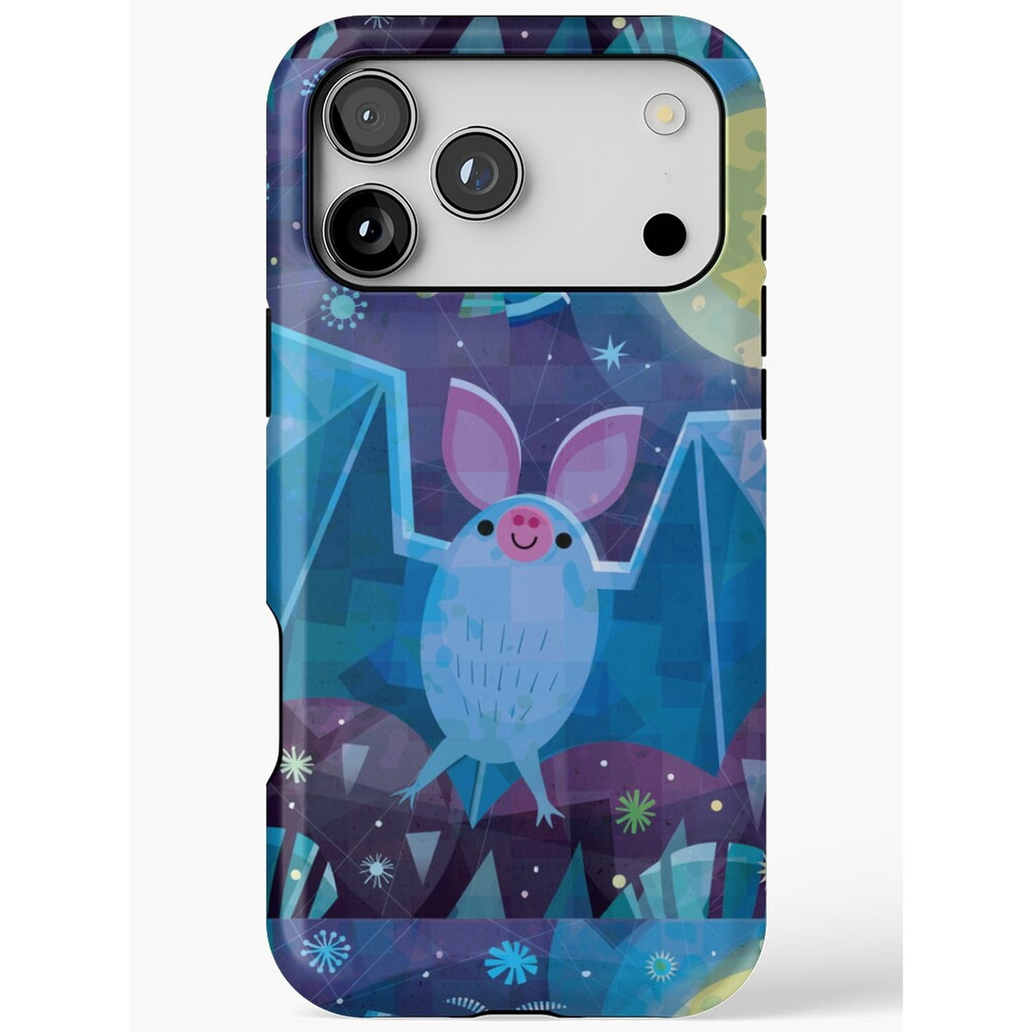 Smiling Blue Bat with Stars and Geometric Cave Tough Phone Case for ...