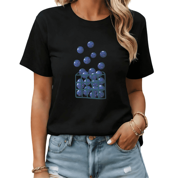 Smiling Blueberry Crate Graphic Tees Womans T shirt Black/White S-5XL Shirts Casual Daily Tops