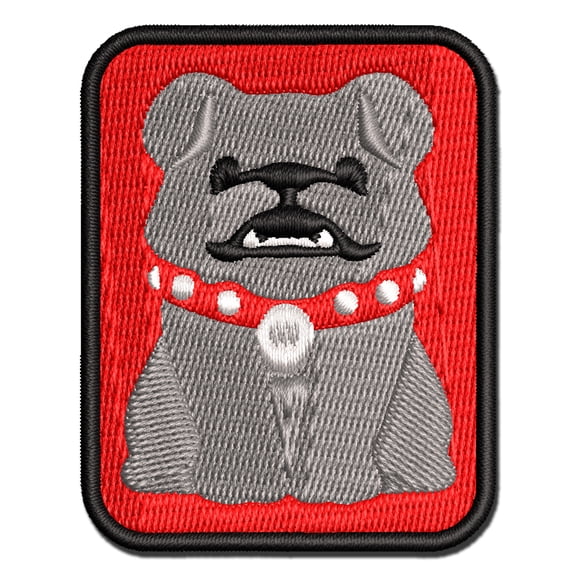 Smiling Bulldog Puppy Applique Multi-Color Embroidered Iron-On Patch - 2.0 Inch Mini