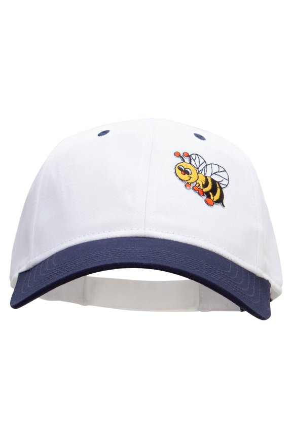 Smiling Bumble Bee Insect Patched Two Tone Cotton Twill Low Profile Strap Cap - Navy White OSFM