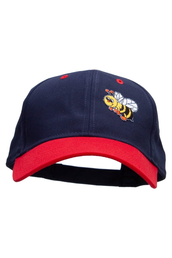 Smiling Bumble Bee Insect Patched Two Tone Cotton Twill Low Profile Strap Cap - Red Navy OSFM