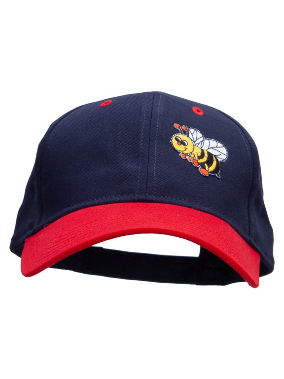 Smiling Bumble Bee Insect Patched Two Tone Cotton Twill Low Profile Strap Cap - Red Navy OSFM