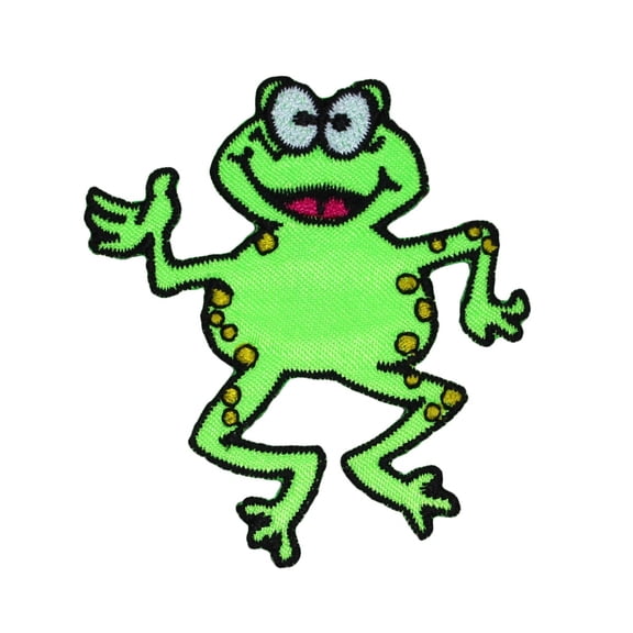 Smiling Cartoon Frog Patch Kids Amphibian Happy Embroidered Iron On Applique