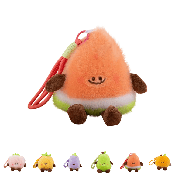 Smiling Cartoon Fruit Plush Toys,Multistyle Peach Pineapple Watermelon Plushies, Cute Soft Peach Pineapple Eggplant Pear Watermelon Orange Doll with Lanyard, Christmas Holiday Gift Watermelon Red