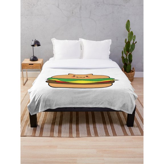 Smiling Cartoon Sandwich Tan and Green Fleece Blanket, Polyester Fleece Fabric, 280 GSM, Food Theme