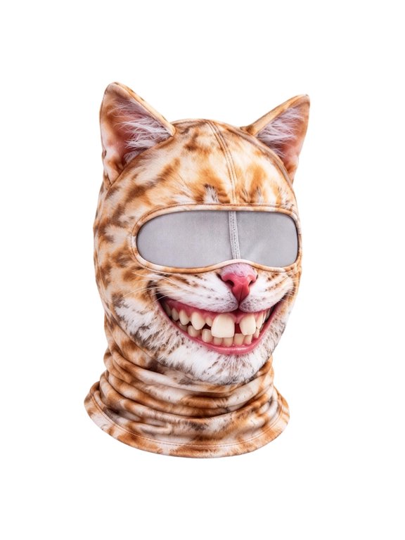 Smiling Cat Balaclava Ski Mask, Funny Buck Tooth Kitten Full Face Cover, Hood for Skiing Snowboarding Outdoor Winter